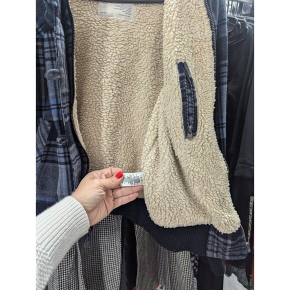 aeropostale Size Small Blue Plaid Flannel Bomber Wool Blend Coat With Hood - Picture 8 of 9